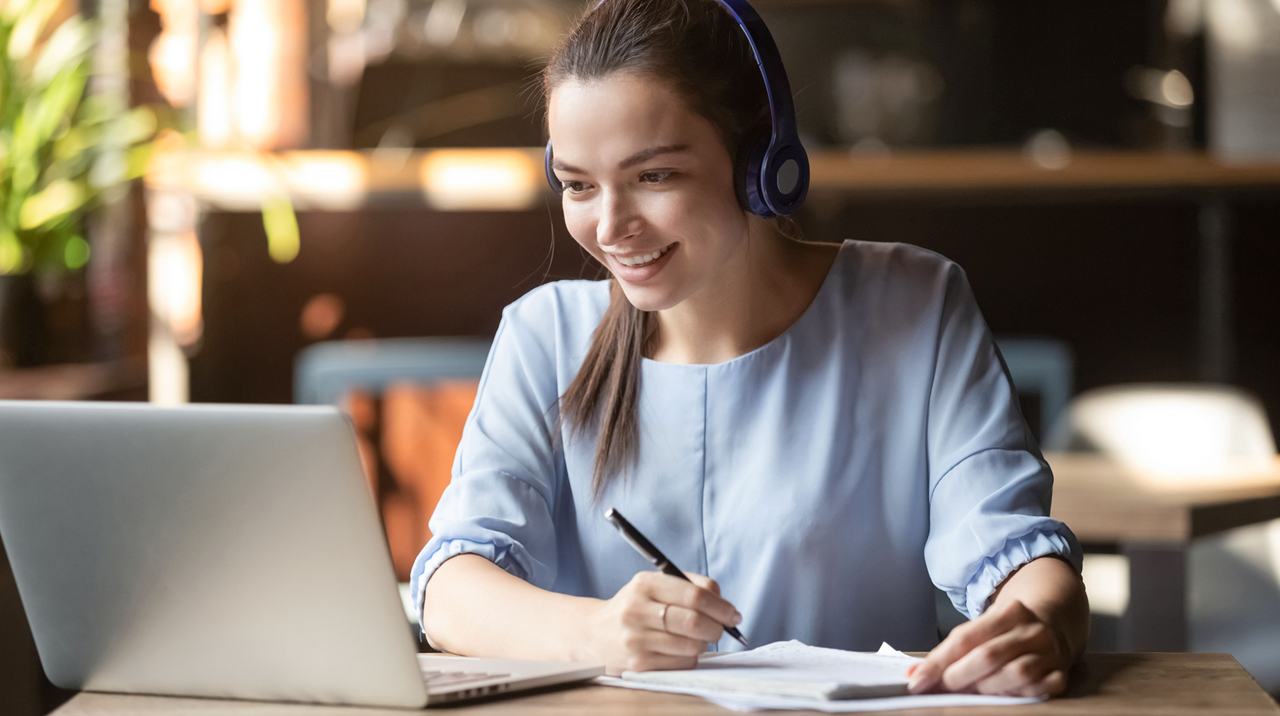 woman taking a course virtually